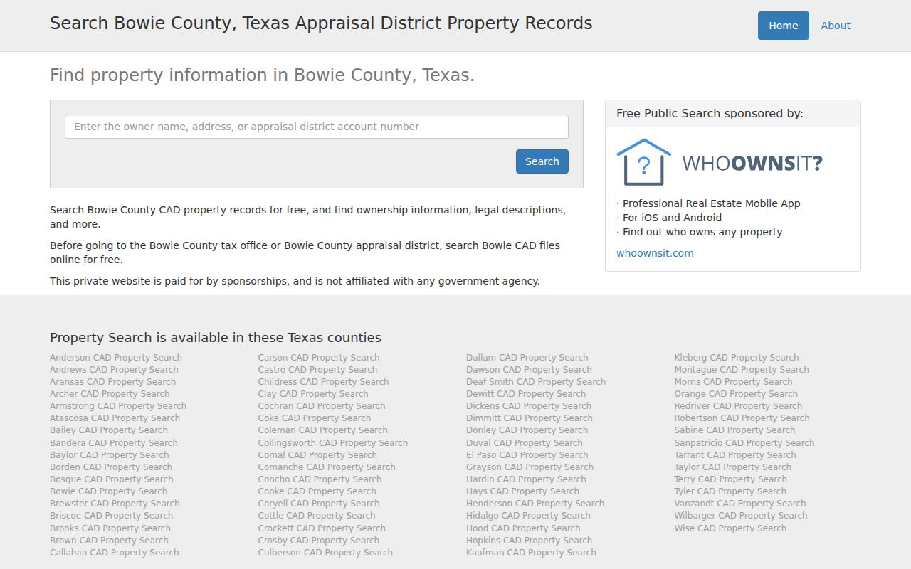 Texarkana residents directory Bowie CAD property search