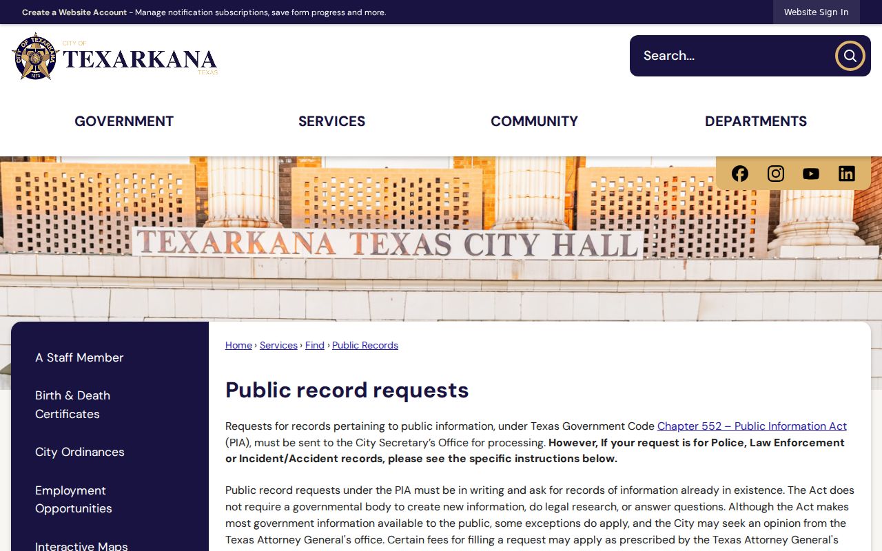 Texarkana residents directory public records request guidance