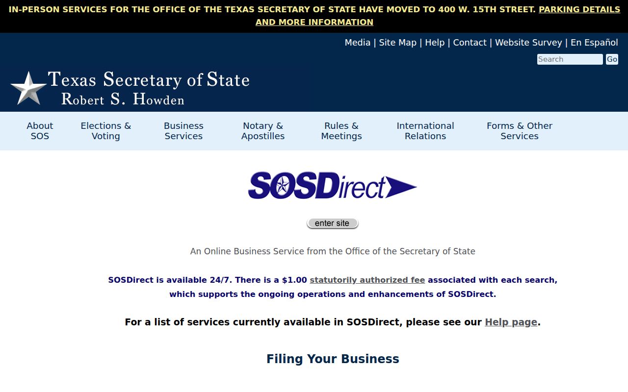 Texarkana residents directory Texas SOSDirect business search route
