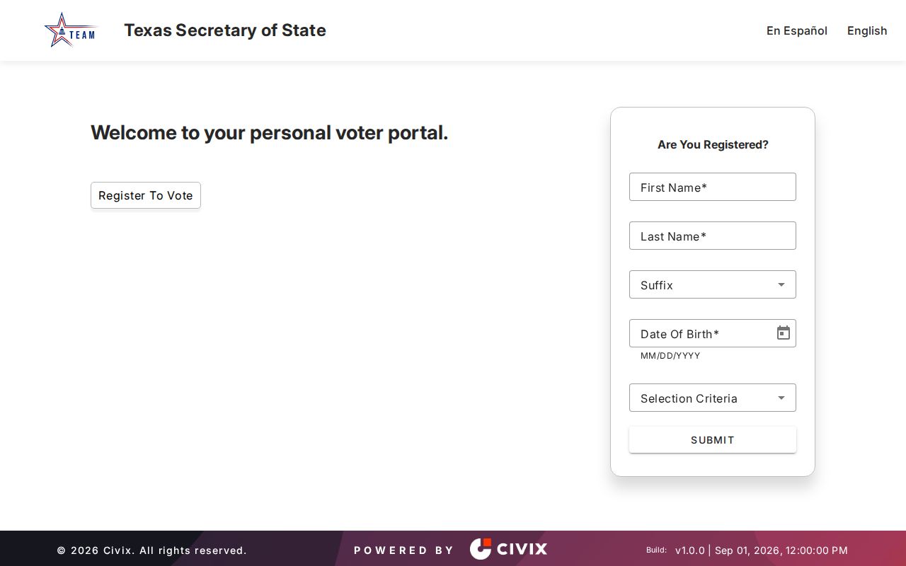 Texarkana residents directory Texas voter lookup screen